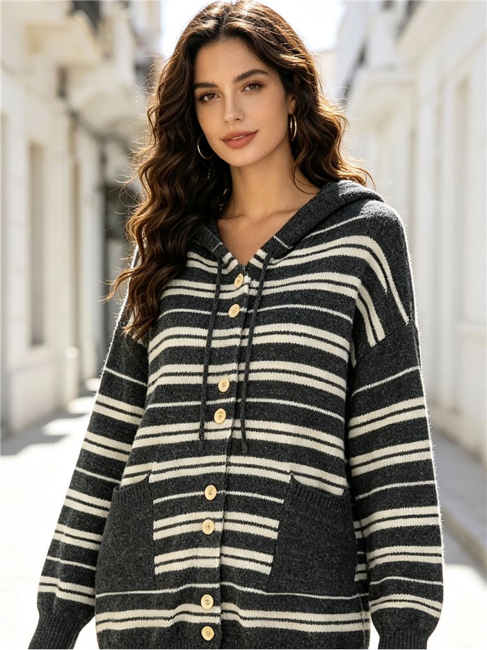 Chaqueta de punto con capucha rayas