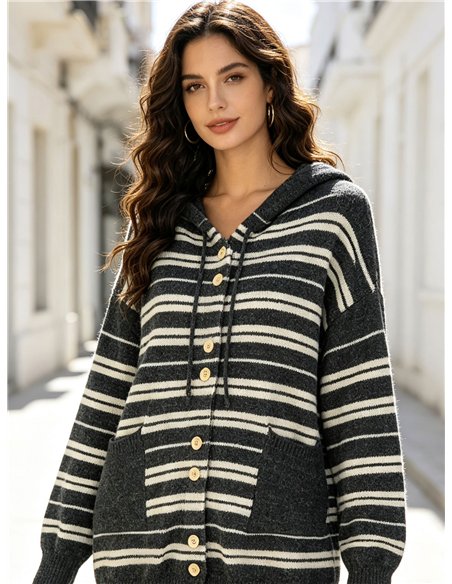 Chaqueta de punto con capucha rayas