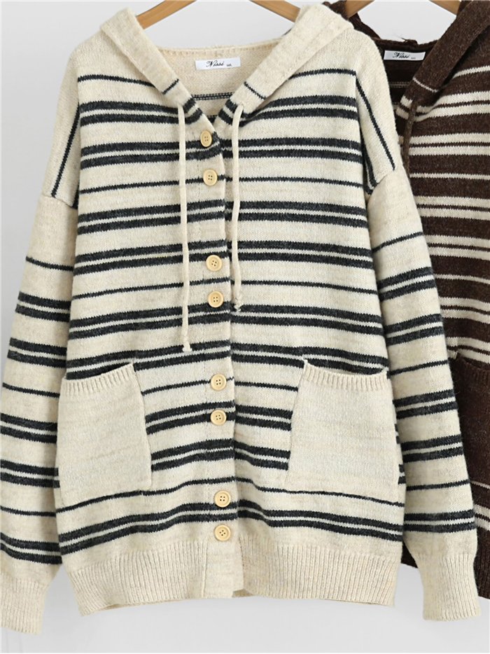 Chaqueta de punto con capucha rayas