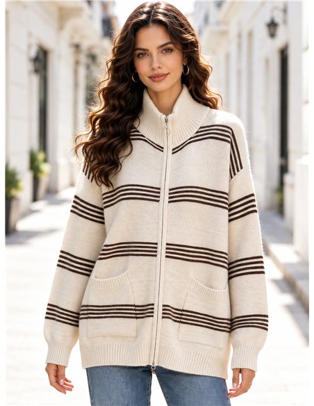 Giacca a maglia a righe oversize