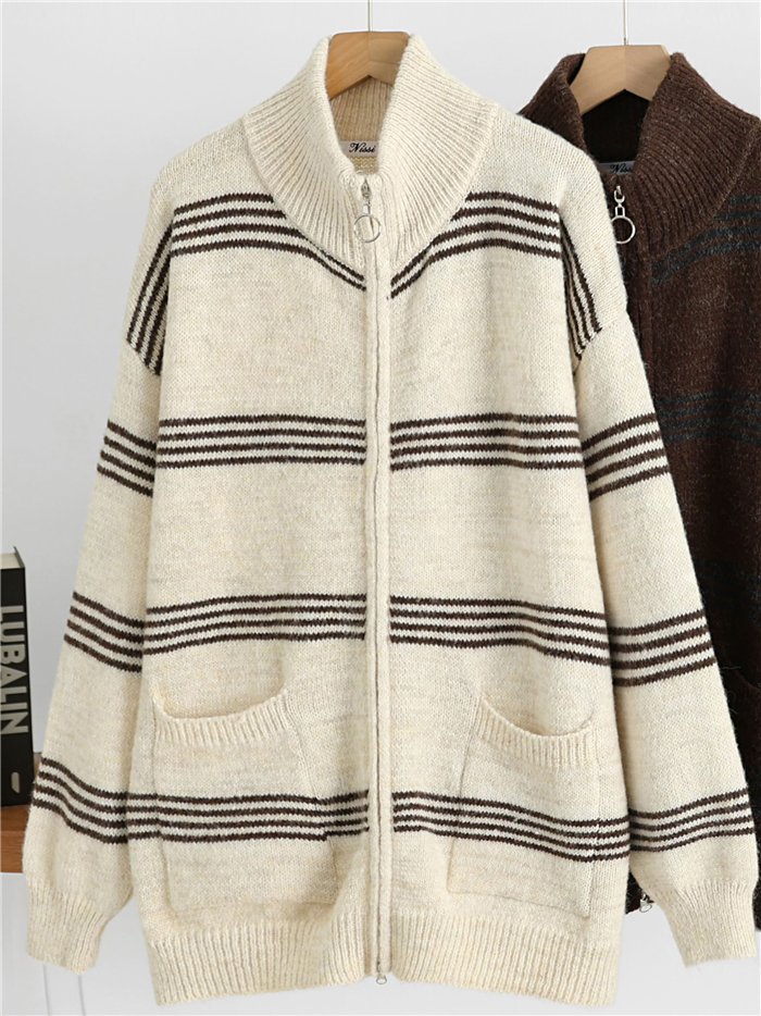 Giacca a maglia a righe oversize