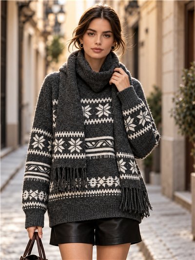 Nordic knit sweater and scarf set