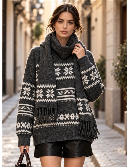 Nordic knit sweater and scarf set