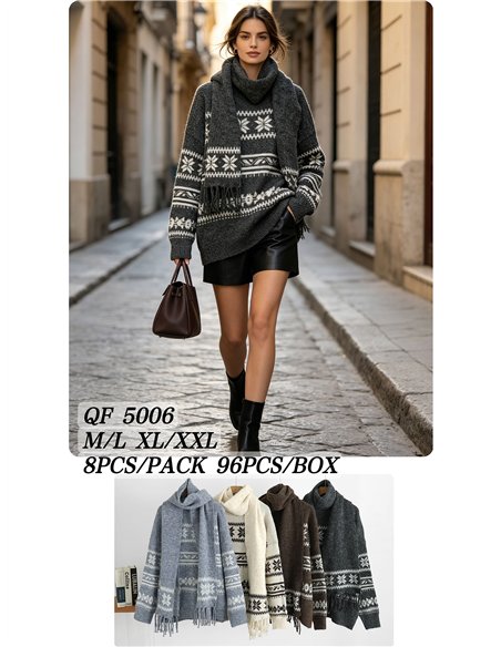 Nordic knit sweater and scarf set
