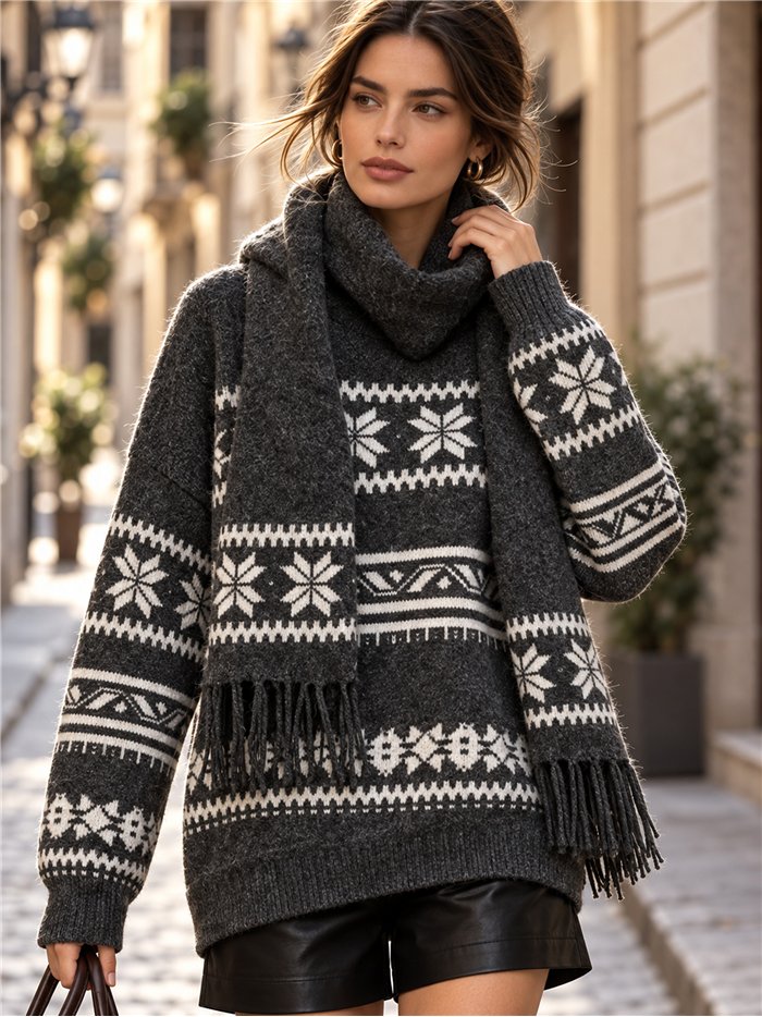Nordic knit sweater and scarf set