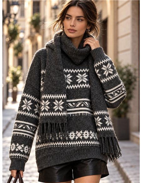 Nordic knit sweater and scarf set