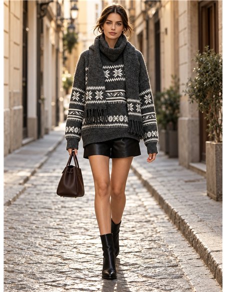 Nordic knit sweater and scarf set