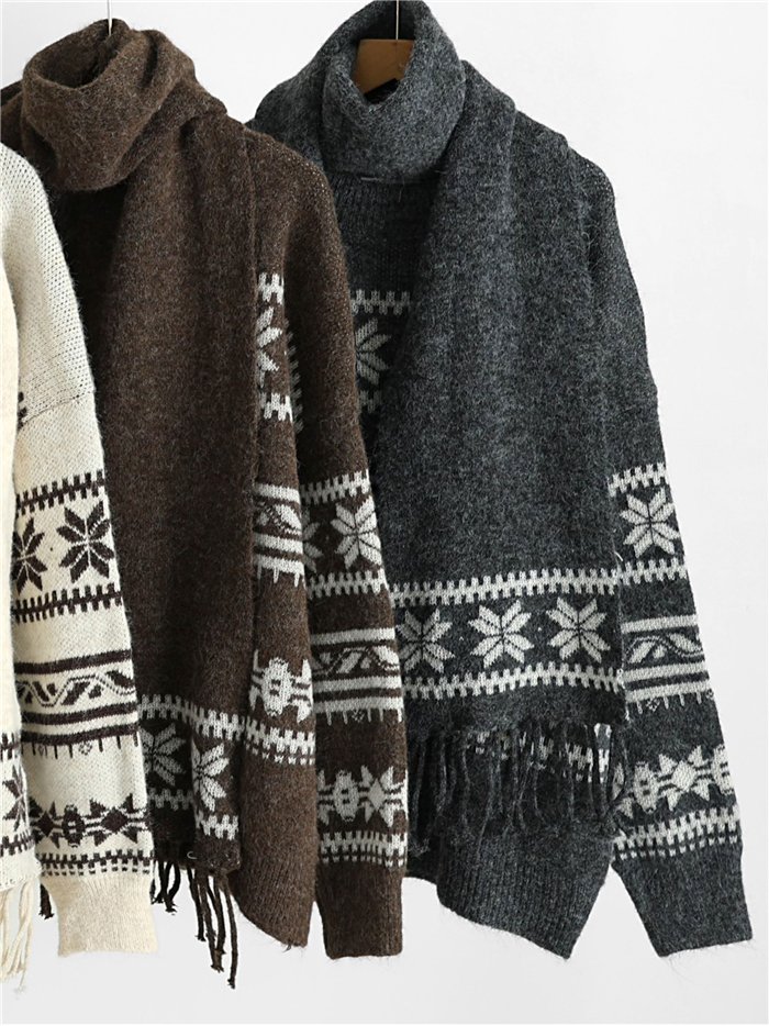Nordic knit sweater and scarf set