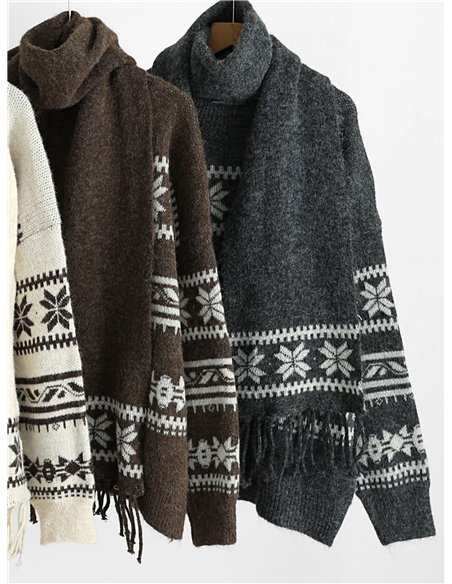 Nordic knit sweater and scarf set