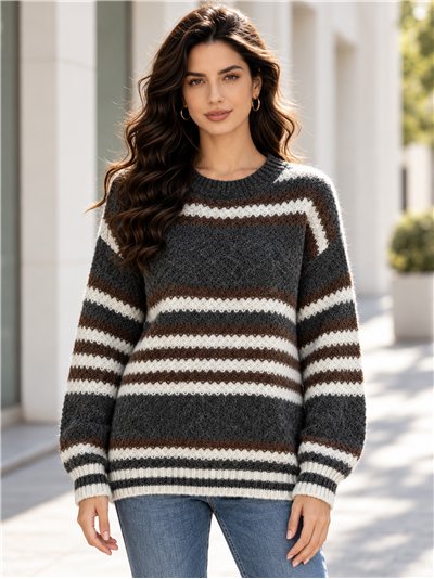 Pull rayé en grosse maille