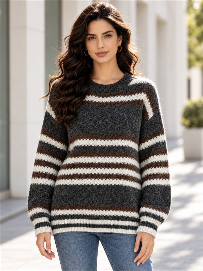Pull rayé en grosse maille