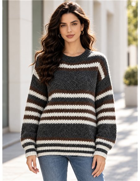 Pull rayé en grosse maille