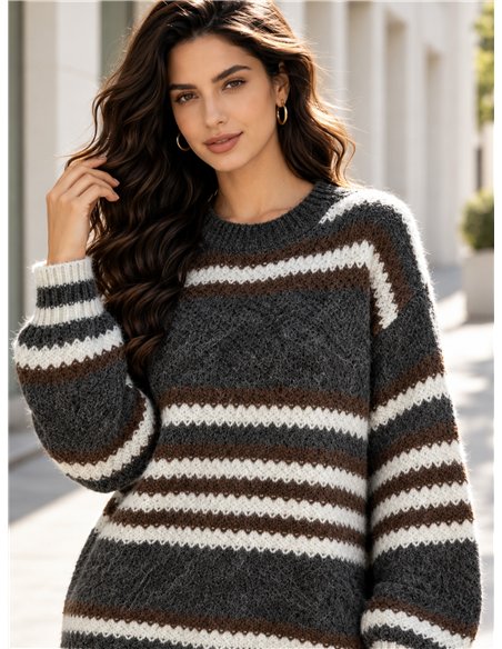 Pull rayé en grosse maille