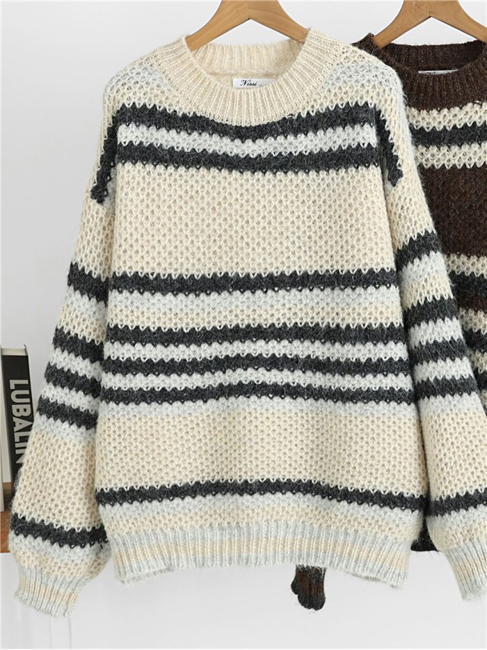 Pull rayé en grosse maille