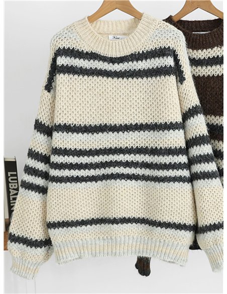 Pull rayé en grosse maille