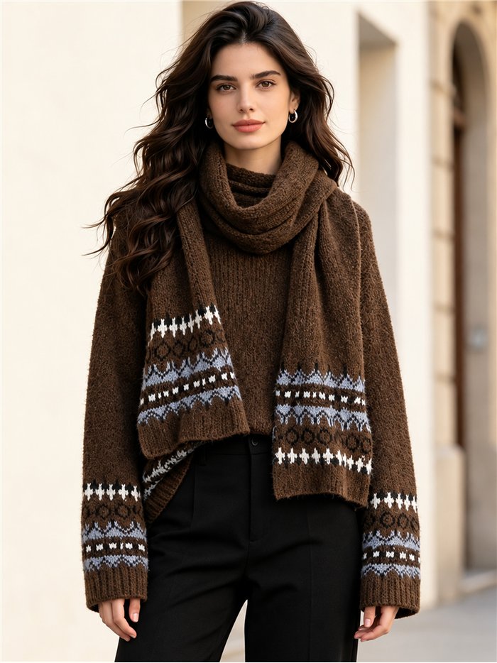 Jacquard sweater and scarf set