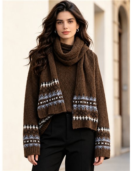 Jacquard sweater and scarf set