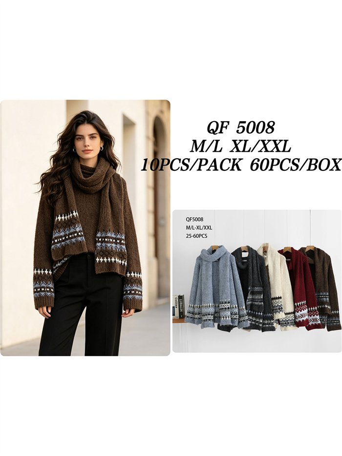 Jacquard sweater and scarf set