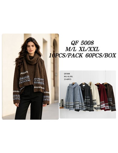 Jacquard sweater and scarf set