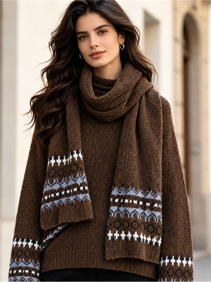 Jacquard sweater and scarf set