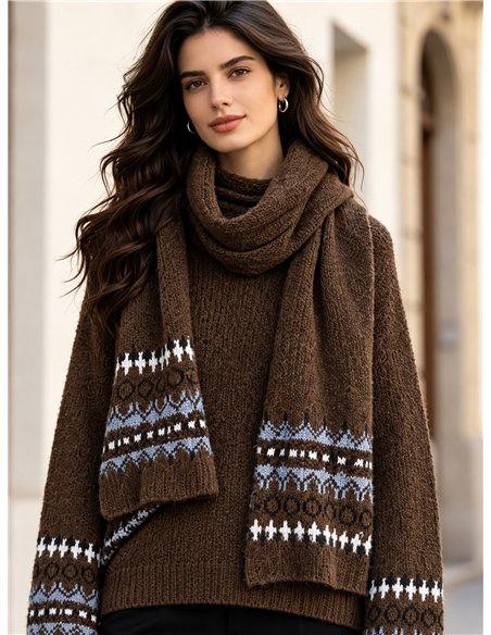 Jacquard sweater and scarf set