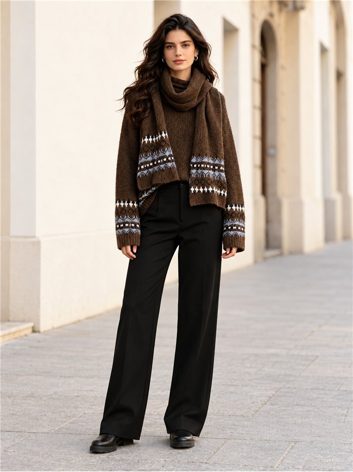 Jacquard sweater and scarf set