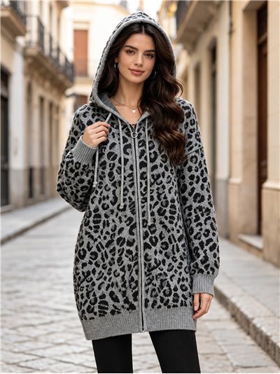 Chaqueta de punto animal print con capucha