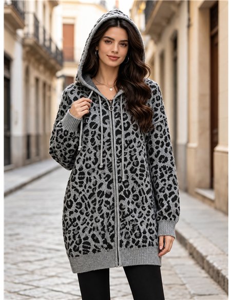 Chaqueta de punto animal print con capucha