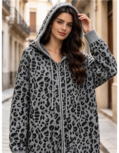 Chaqueta de punto animal print con capucha