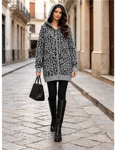 Chaqueta de punto animal print con capucha