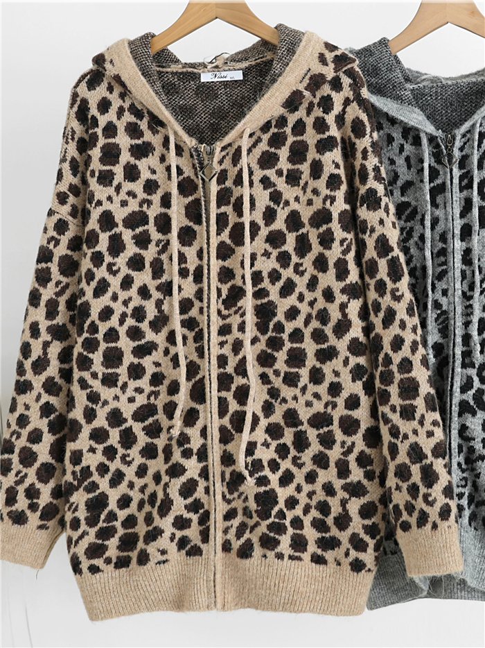 Chaqueta de punto animal print con capucha