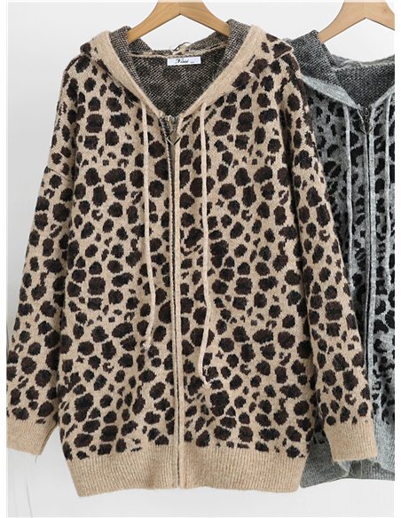 Chaqueta de punto animal print con capucha