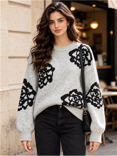 Jersey de punto con flores jacquard