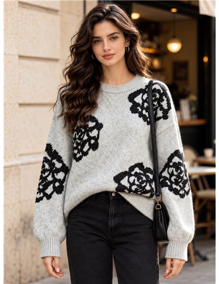 Jersey de punto con flores jacquard