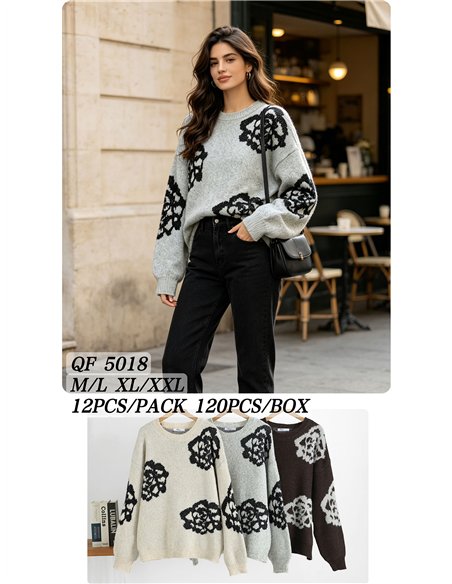 Jersey de punto con flores jacquard