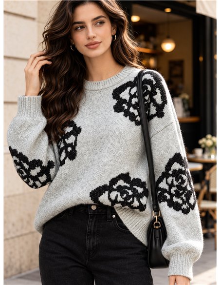 Jersey de punto con flores jacquard