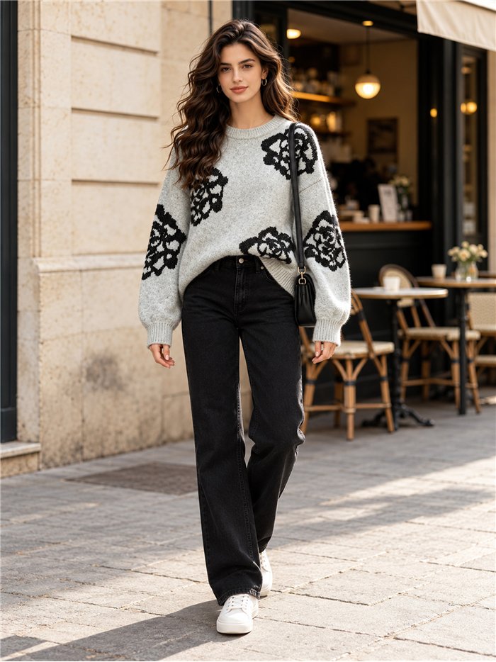 Jersey de punto con flores jacquard