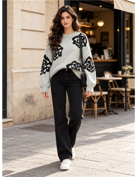 Jersey de punto con flores jacquard