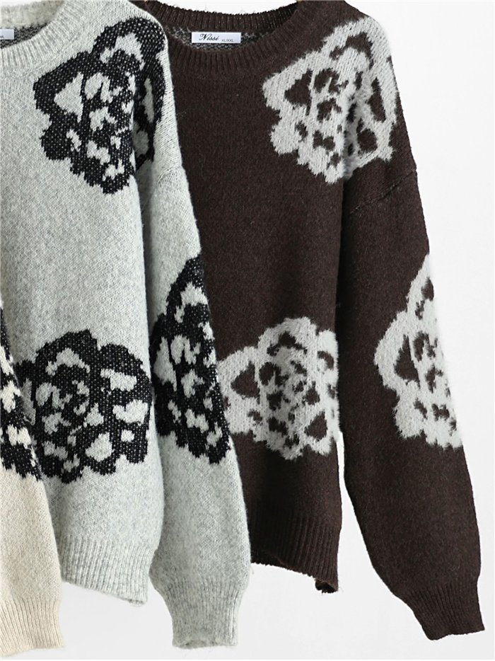 Jersey de punto con flores jacquard