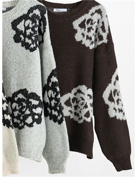 Jersey de punto con flores jacquard