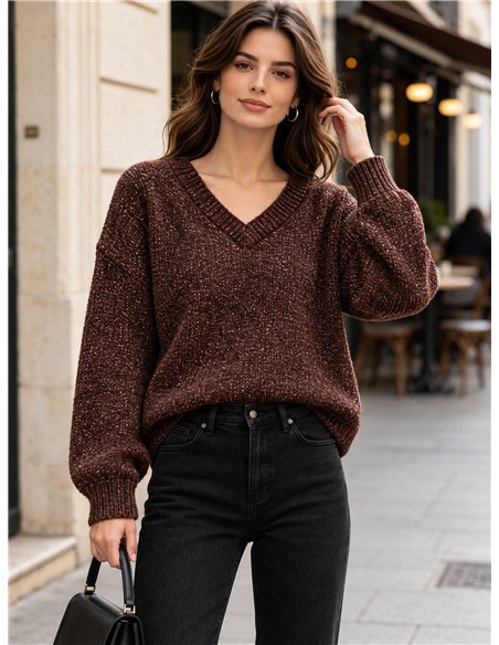 Jersey de chenilla brillante cuello pico