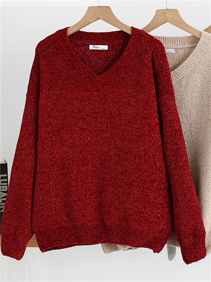Jersey de chenilla brillante cuello pico