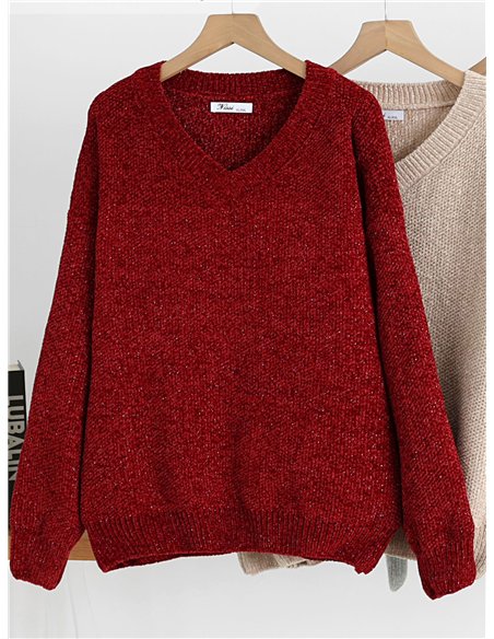 Jersey de chenilla brillante cuello pico