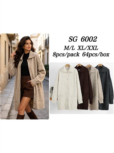Chaqueta larga de punto cuello solapa 2