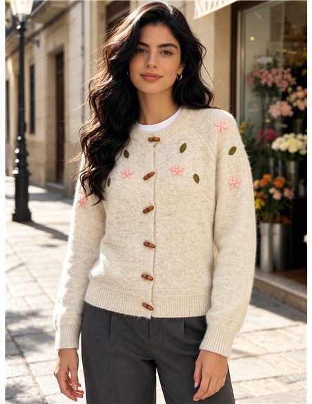 Chaqueta de punto con flores bordadas