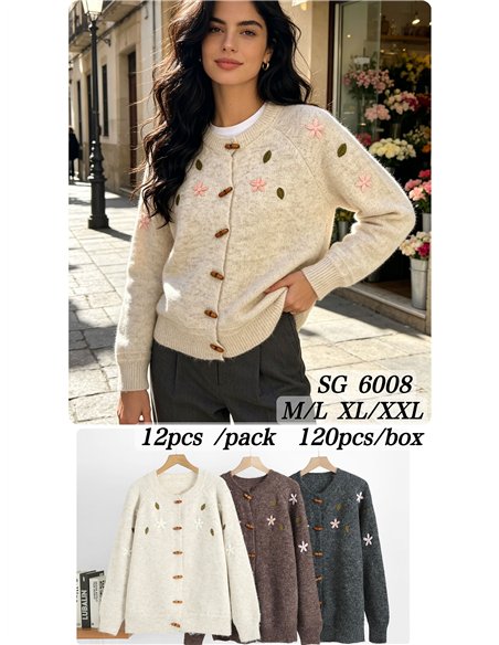 Chaqueta de punto con flores bordadas