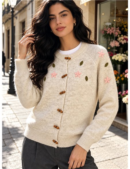 Chaqueta de punto con flores bordadas