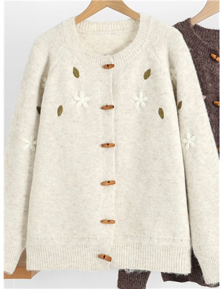 Chaqueta de punto con flores bordadas