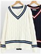 Jersey de punto trenzado cuello pico