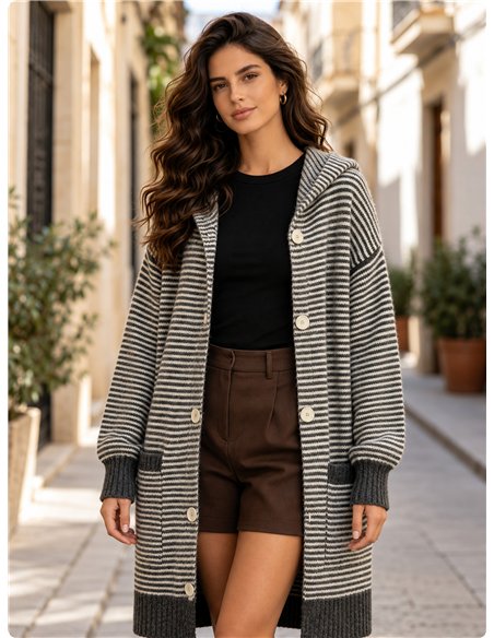 Chaqueta larga de punto rayas